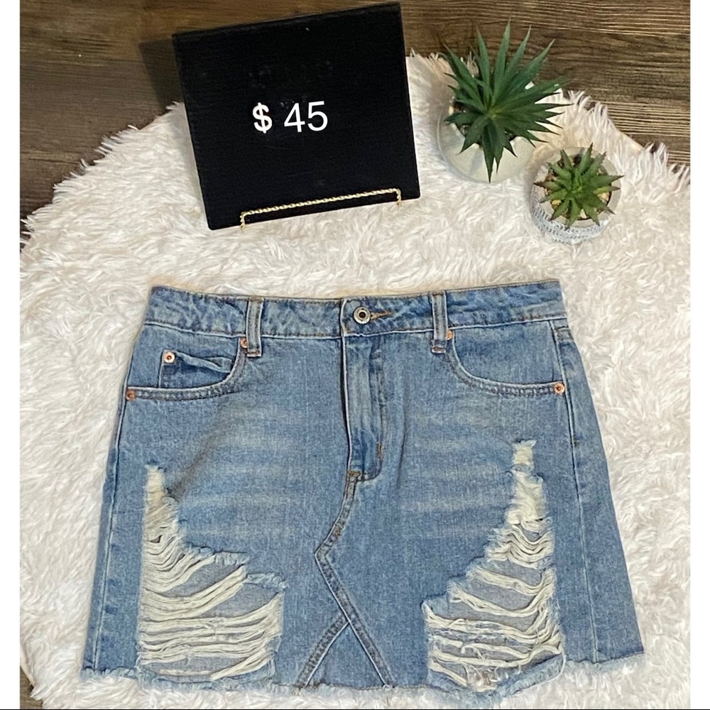 Distressed Denim Skirt